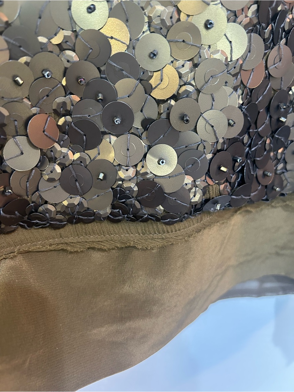 J. Crew Sequin Panel Raw Edge Silk Trim Short Sleeve Shirt Large - Picture 6 of 9
